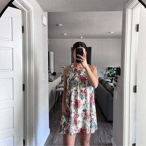 Peppermint Floral Dress with Red and Green Accents